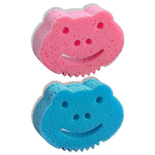 SmilePowo Double-Sided Bath Sponges, Personalized Frog Design, Soft&Gentle Cleaning Exfoliation, Loofah Body Scrubber Shower Body Sponges for Men,Women,Kids, 2 Packs Colorful as Gift for Family - bath sponge