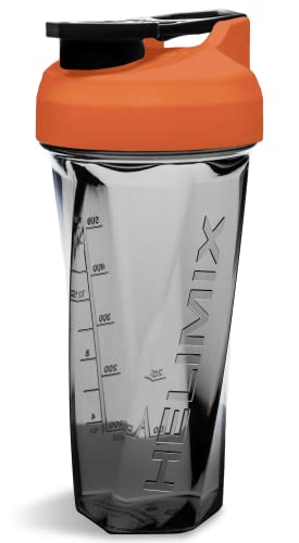 HELIMIX 2.0 Vortex Blender Shaker Bottle Holds upto 28oz | No Blending Ball or Whisk | USA Made | Portable Pre Workout Whey Protein Drink Shaker Cup | Mixes Cocktails Smoothies Shakes | Top Rack Safe - 28 oz - Orange