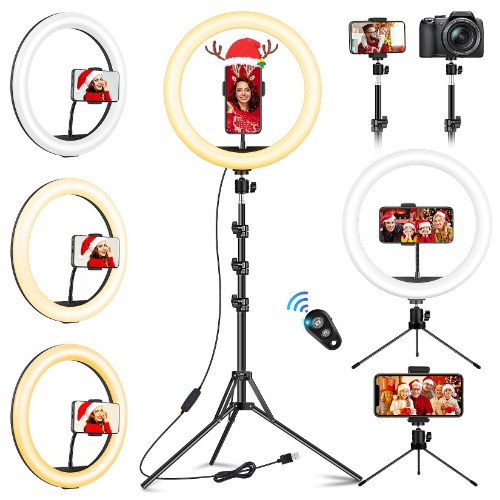 Ring Light with Tripod Stand & Phone Holder Tall, 12.6 inch Selfie Ring Lights for Makeup, Live Streaming, Tiktok, YouTube Video, Dimmable LED Circle Light with Remote (Total Height 187 cm/73.6")