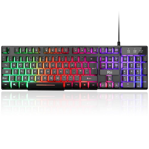 Rii Bactlit Gaming Keyboard, RK100 Plus 7 Color Rainbow LED Backlit Mechanical Feeling USB Wired Gaming Keyboard (UK Layout)
