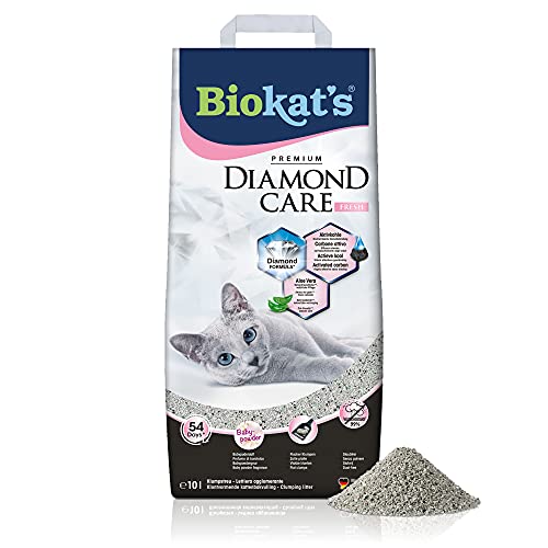 Biokat's Diamond Care Fresh Katzenstreu mit Babypuder-Duft - Feine Klumpstreu aus Bentonit mit Aktivkohle und Aloe Vera - 1 Sack (1 x 10 L) - Fresh mit Babypuder-Duft
