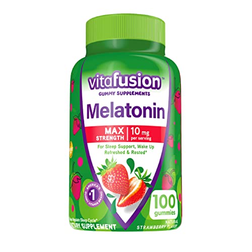 Vitafusion Max Strength Melatonin Gummy Supplements, Strawberry Flavored, 10 mg Melatonin Sleep Supplements, America’s Number 1 Gummy Vitamin Brand, 50 Day Supply, 100 Count - Max Strength