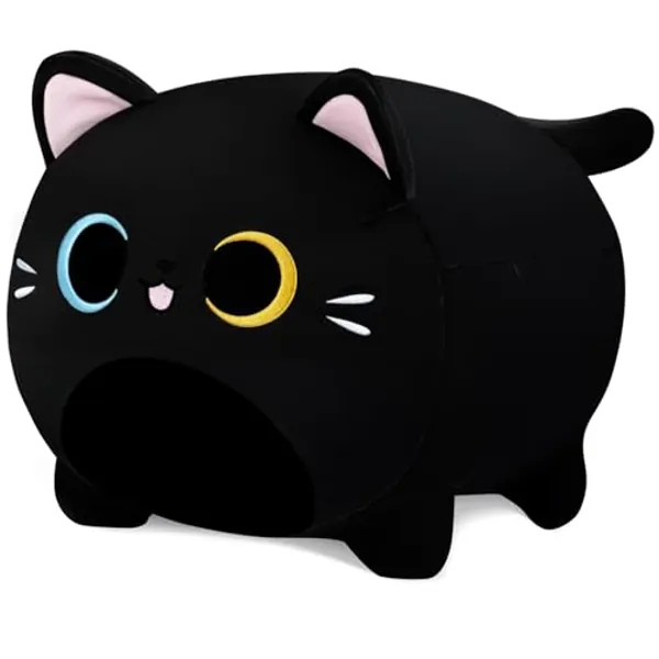 Black Cat Plush Stuffed Animal-20'' Black Cat Plushies, Cute Cat Plush Pillow, Cat Anime Plush Cute Soft Plush Cat Plushie Stuffed Cat Stuffed Animals, Doll Birthday Gift for Kids Girls Boys - Different Pupils Black Cat - 19.6