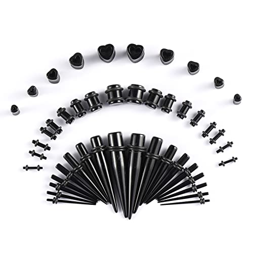 Memsion Ear Stretching Kit Gauges for Ears, 46 Pcs 14G-00G Ear Gauges Expander Set Acrylic Ear Tapers and Plugs Body Earring Piercing Kits color - black