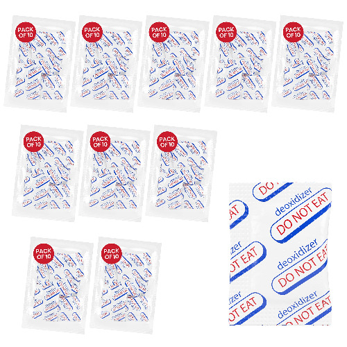 Wallaby 500cc Oxygen Absorbers for Long Term Food Storage 100 count (10х Packs of 10) Bulk - FDA Food Grade Packs for Vacuum Mylar Bags, Airtight Containers Flour Sugar Cereals, Freeze Dryers & Dehydrators - 100 500cc