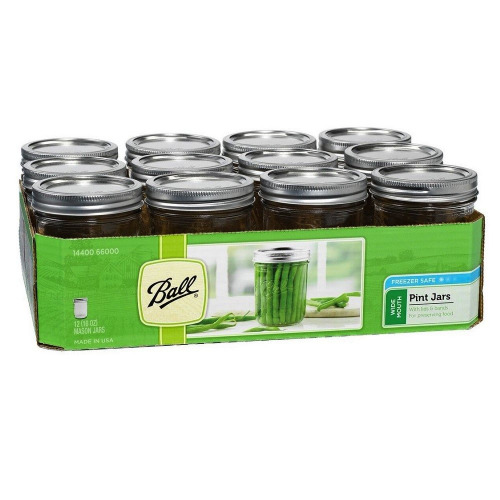 Wide-Mouth Mason Jars With Closures, Pint, 12-Pk - 