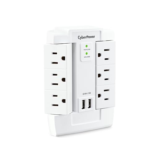 CyberPower CSP600WSURC2 Surge Protector, 1200J/125V, 6 Swivel Outlets, 2 USB Charging Ports, Wall Tap Design, White - White Version - 1 Count (Pack of 1) - Protector - 1200J/125V, 2 USB Charging Ports