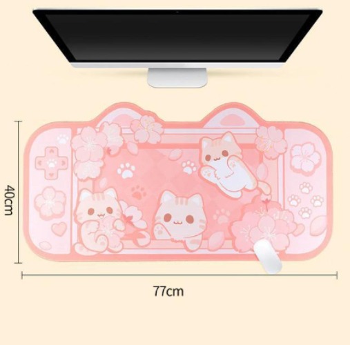 Kawaii Pink Kittens Design Mousepad 80x40cm (32 x 16 Inches)