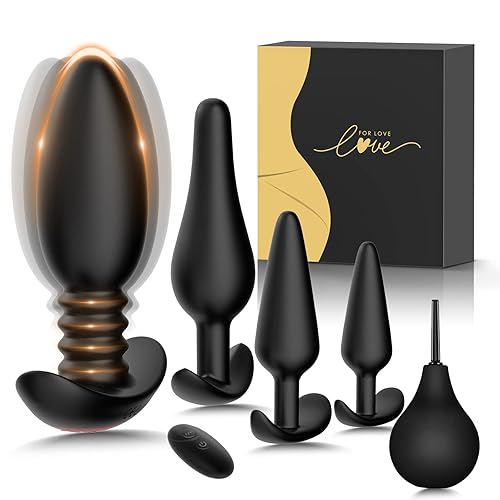 Linsecn Anal Plug Vibrating Butt Plug - 5PCS Anal Toys with 10 Vibration Modes, Anal Training Kit Prostate Massager, Remote Control Plugs Dildo Vibrator Adult Sex Toys for Men Women Couples Pleasure - Black