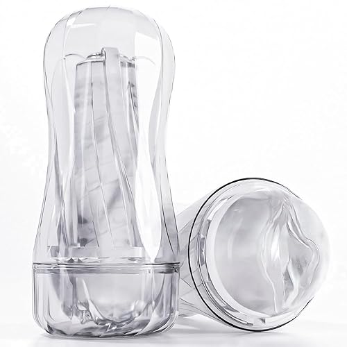 Male Masturbator Sex Toy for Men - Portable Transparent Manual Sucking Pocket Pussy Masturbation Cup with 7.5“ Depth Lifelike Textured Vagina Blowjob Masturbating Stroker