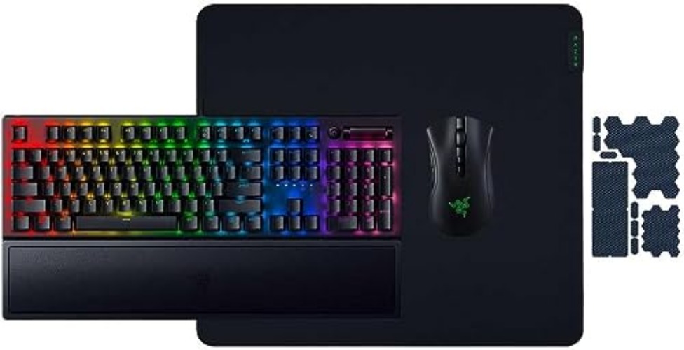 Razer Heroic Bundle V2: BlackWidow V3 Mechanical Gaming Keyboard Green Clicky Mechanical Switches + DeathAdder V2 Pro Wireless Gaming Mouse + Gigantus V2 Large Mouse Pad + Universal Grip Tapes