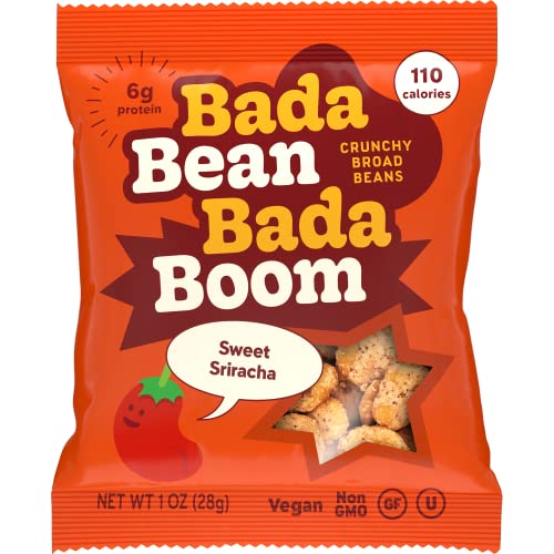 Enlightened Bada Bean Bada Boom - Plant-Based Protein, Gluten Free, Vegan, Crunchy Roasted Broad (Fava) Bean Snacks, 110 Calories per Serving, Sriracha, 1 oz, 24 Pack - 1 Ounce (Pack of 24)