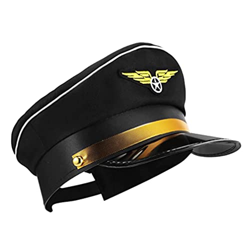 Alipis Pilot Captain Hat, Adjustable Airplane Pilot Cap, Airline Flight Cosplay Costume Props Uniform Hat Party Hat (Black)