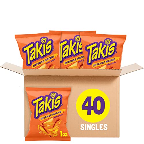 Takis Rolls Intense Nacho, Nacho Cheese Flavored Rolled Cheesy Tortilla Chips, Multipack 40 bags, 1 Ounce Each - Intense Nacho