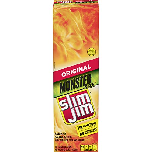 Slim Jim Monster Smoked Meat Sticks, Original Flavor, 1.94 Oz - 18 Count (Pack of 1) - Original