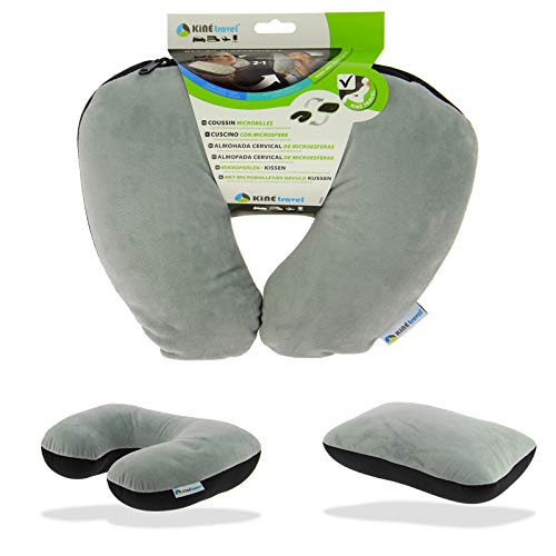 Kine Travel 169802 Coussin Microbilles 2 en 1 : Tour de Cou et Oreiller d'appoint - approuvé par Un Kinésithérapeute - Coussin 2 en 1