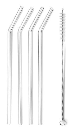 Lot de 4 pailles + brosse, verre, 21'5 cm