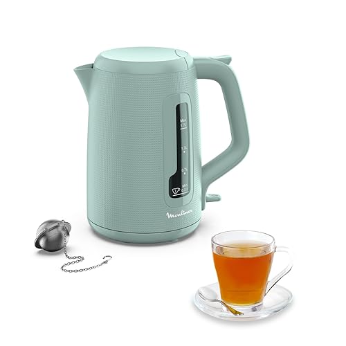 Moulinex Bouilloire électrique, 1.7 L, Indicateur 1 tasse, Filtre anticalcaire, Boule à thé incluse, Remplissage et nettoyage faciles, Arrêt auto, Design élégant, Couleur Eucalyptus Morning BY2M1310