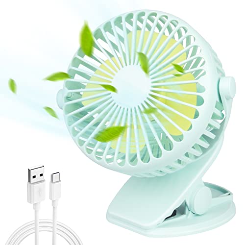 Foseal Ventilateur à clipser, 3 vitesses réglables à 360 ° USB, ventilateur personnel portable rechargeable pour lit, bureau, voiture, poussette, camping, salle de sport (vert) - Vert