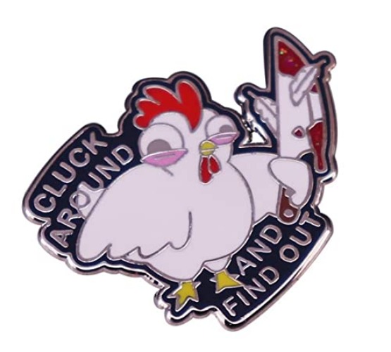 LATINDAY Cluck Around And Find Out Brooch Angry Chicken Enamel Pin Bird Knife Funny Badge