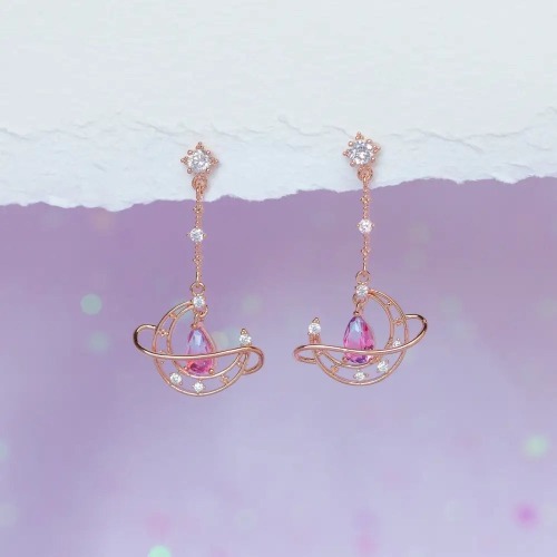 Crescent Moon Crystal Earrings for a Fairy-Like Touch - Rose gold