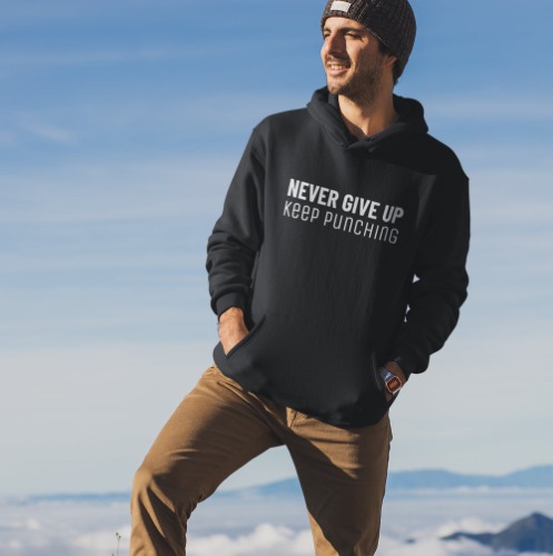 Mens Never Give Up Hooded Sweatshirt - Black / XL