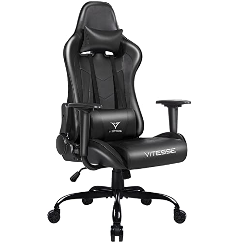 Black Gaming Chair for Kids&Teens High Back Gamer Chair Ergonomic Racing Chair with Comfortable Lumbar Support and Headrest Computer Desk Chair with Height Adjustable Swivel Office Chair(Black) - Black