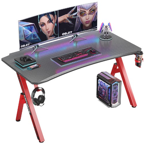 Foxemart Gaming Desk 47 inch PC Computer Desk, Home Office Desk Workstation, Professional Gaming Desk Table with Cup Holder & Headphone Hook - 47 in