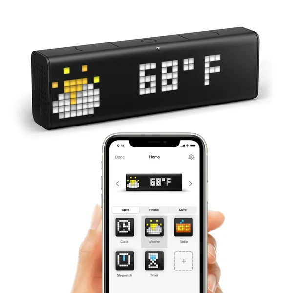 LaMetric TIME Wi-Fi Clock for Smart Home - Social Media Counter - Cinema Lightbox - Digital Alarm Clock with Weather - Retro Pixel Art Bluetooth Speaker with 37x8 LED Display - Retro
