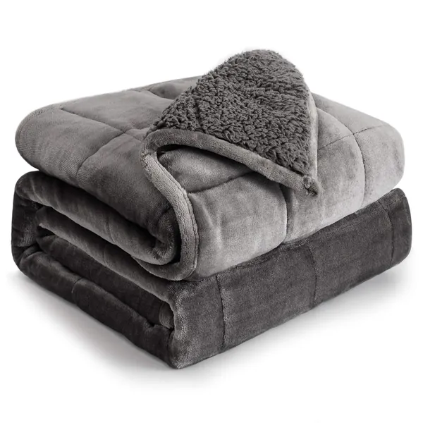 Weighted Blanket 15 lbs 60x80 inches, Cottonblue Queen Size Flannel and Shaggy Sherpa Warm Heavy Blanket, Great for Calming and Relax, Fluffy Soft Bedding Blanket,Grey - 60 x 80 15 lb Grey
