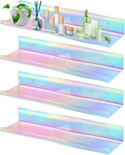 JUOIFIP Iridescent Shelves, 15'' 4 Pack Rainbow Shelf, Cute Floating Shelves for Wall for Iridescent Home Decor, Kitchen, Bathroom - Iridescent 15inch 4pack