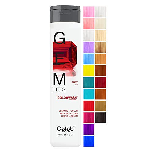 Celeb Luxury Gem Lites Colorwash, Color Depositing Shampoo with Bondfix Bond Rebuilder, Semi Permanent Hair Color, Vegan Hair Dye - Ruby