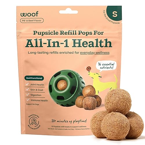 WOOF Pupsicle Refill Pops for All-in-1 Health - Long-Lasting Multivitamin Refills for The Pupsicle Toy - with Vitamins A, B, D, Iron, Magnesium, and Fiber - Small Pops - 10 Count - Small