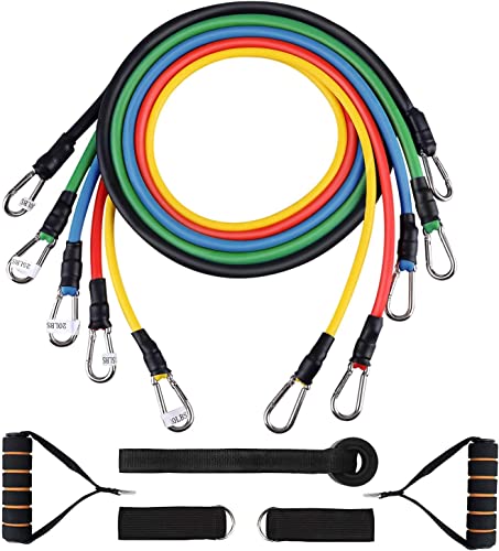 Resistance Bands Set 5pcs with Handle Strength Exercise Resistance Band Training Fitness Tubes Tension Bands Workout Gym Equipment Men and Women for Home Use Physical Training Cable - 150LBS