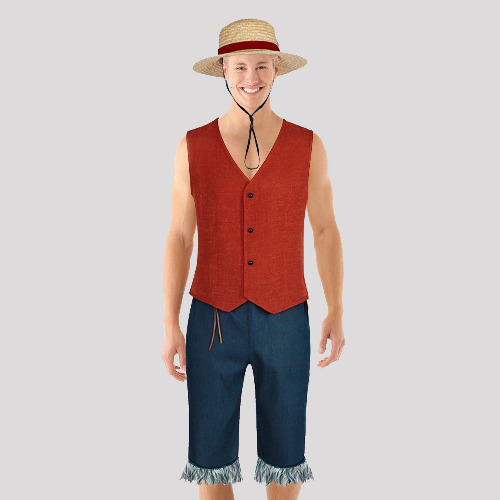 Men's Anime Cosplay Outfit Set - Luffy Full Set / XXL