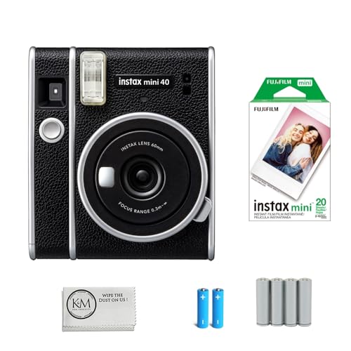 FUJIFILM INSTAX Mini 40 Instant Film Camera Bundle with Fujifilm Instax Twin Pack Film | 20 Exposures + AA Batteries | 4 Pack + Cleaning Cloth (4 Items) - Camera + 20 Film Starter Kit