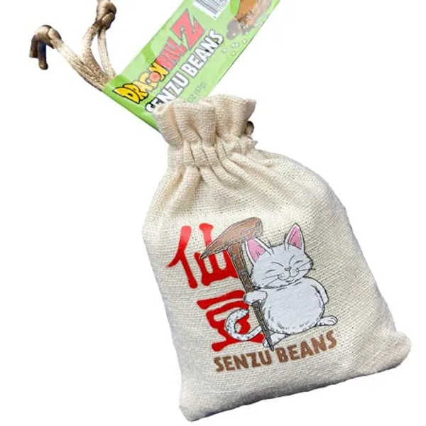 Boston America Dragonball Z Senzu Beans Candy One 1 Collectible Korin Drawstring Bag Sour Green Apple Flavored Candy Green, Brown 2 Ounce (Pack of 1) -