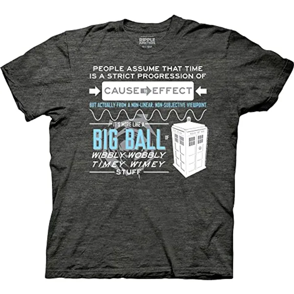 Ripple Junction Doctor WHO Wibbly Wobbly Quote Adult T-Shirt - XX-Large - Charcoal Heather