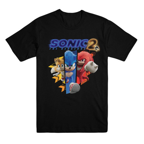 Sonic 2 Character Running Unisex Black Tee | 2X-Large