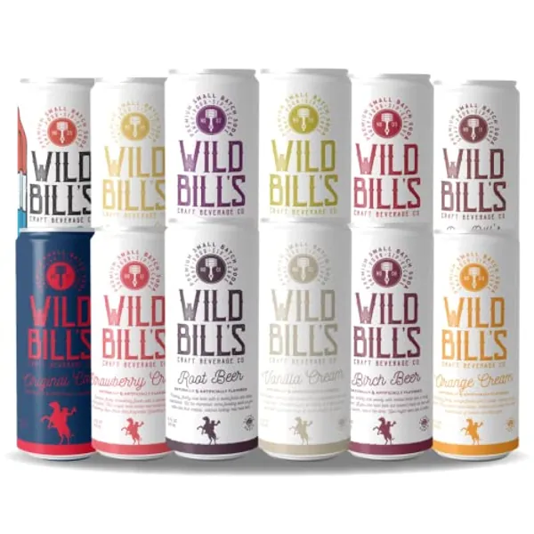 Wild Bill's 12-Flavor Soda Variety Sampler, Root Beer, Strawberry Cream, Cola, Black Cherry + MORE, Pure Cane Sugar, NO High Fructose Corn Syrup, Caffeine Free, Gluten Free, Vegan (12 oz, 12-Pack) - Untamed Variety