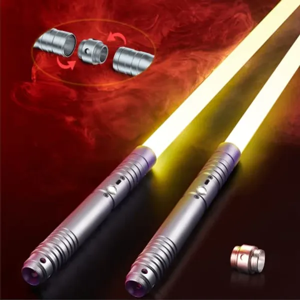 Oomyeh 2 in 1 Dueling Lightsaber Alloy Handle 15 Colors Light Saber Type-C Rechargeable 3 Modes Lightsaber for Kids and Adults Children's Day (2 Pack Black) - 15 Colors Silver