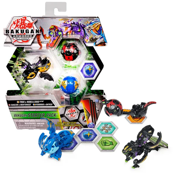 Bakugan Starter Pack 3-Pack, Fused Trox x Nobilious Ultra, Armored Alliance Collectible Action Figures - Fused Trox X Nobilious Ultra