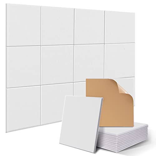 JAMELO 12pcs Square Acoustic Absorption Panels Set, 30x30x1cm Self-Adhesive Studio Soundproofing Panel, High Density Acoustic Insulation Panels for Recording Studio & Home & Offices (White) - 30*30*1cm - White