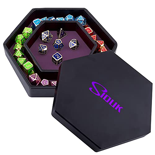 SIQUK Dice Tray with Lid Hexagon Dice Holder Dice Rolling Tray for DND RPG Dice Games and Other Table Games, Purple - Purple