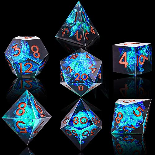 SIQUK 7-Die Polyhedral Dice for DND Sharp Edge Game Dice for Dungeons and Dragons RPG MTG Table Games (Black & Blue) - Black & Blue