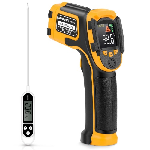 Infrared Thermometer Non-Contact Digital Laser Temperature Gun with Color Display -58℉～1112℉(-50℃～600℃) Adjustable Emissivity - Temperature Probe for Cooking/BBQ/Freezer - Meat Thermometer Included