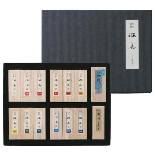 Kuretake SAIBOKU SHIMBI 12 Colors and 2 Black Sumi Ink Stick Set, Japanese Traditional Calligraphy and Painting, Professional Quality, for Lettering, Drawing, Signature AP-Certified, Made in Japan - Black,Transparent