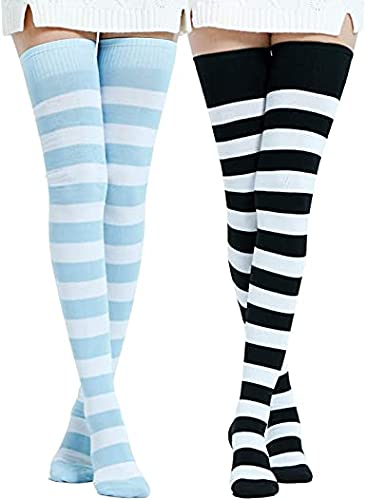 Extra Long Cotton Stripe Thigh High Socks