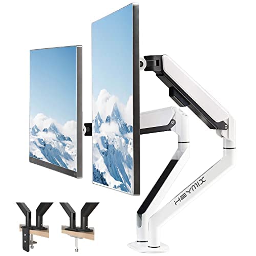 HEYMIX Dual Monitor Arm White, Dual Monitor Mount, Aluminum Dual Monitor Arm Gas Spring, Adjustable Dual Vesa Monitor Stand for up to 27/32inches & 2-9KGs Screens (White & Black)