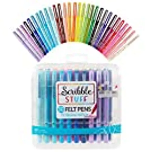 Felt Tip Pens Markers Assorted Colors by Scribble Stuff | Back to School Supplies for Teachers & Students | Vivid Color, Quick Drying, Smear and Fade Resistant | Medium Point 0.8mm | 30 Count